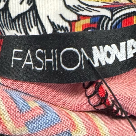 Fashion Nova Red Long Sleeve Baroque Print Dress - Picture 2 of 3